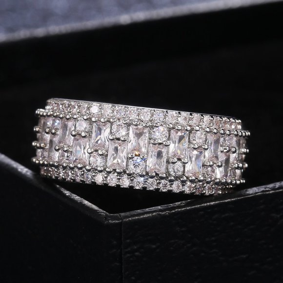 Fashion Rectangle Round Gems Zircon Luxury Eternity Ring for Women, EVGG1386 - Picture 9 of 15
